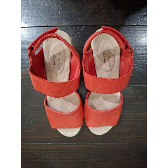 Clarks Laflay Lily Red Leather Cork Wedge SandalsSz. 5.5M - Picture 8 of 9